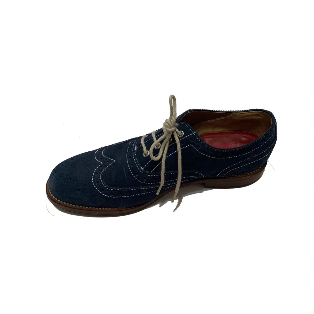 9 / Grenson men's navy blue suede wingtip oxford brogues shoes